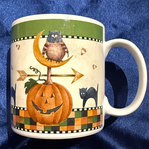 Pair of Halloween Mugs by Debbie Mumm  Owl, Crescent Moon, Frankenstein Oneida - Picture 2 of 15